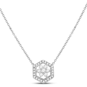 Diamond Pendant Necklace | 14kt White Gold Womens Round Diamond Geometric Cluster Necklace 1/3 Cttw | Splendid Jewellery GND