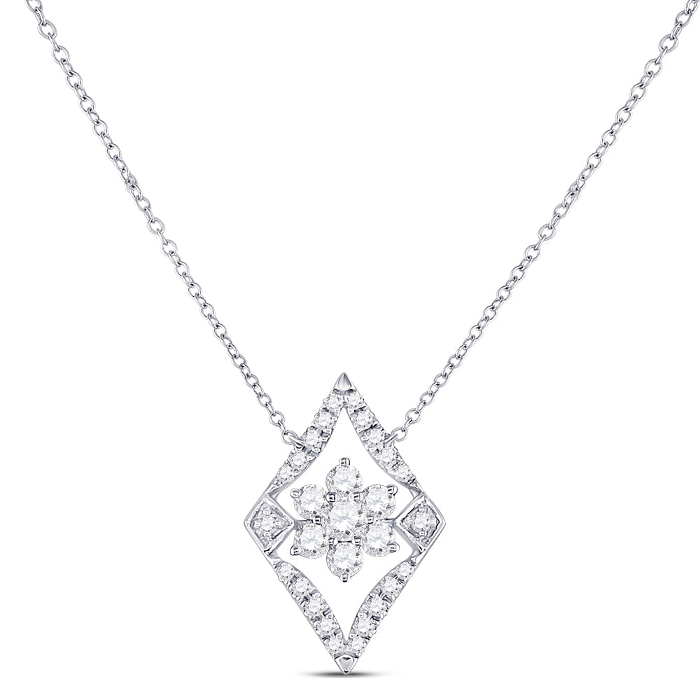 Diamond Pendant Necklace | 14kt White Gold Womens Round Diamond Geometric Cluster Necklace 1/3 Cttw | Splendid Jewellery GND