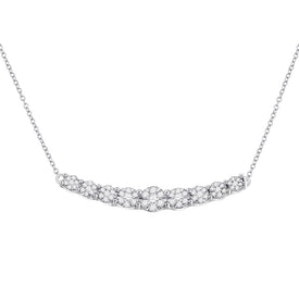 14kt White Gold Graduated Curved Bar Diamond Pendant Necklace - Top View