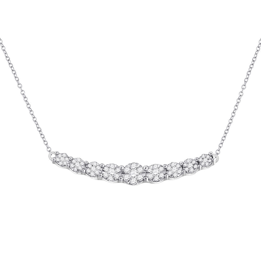 Diamond Pendant Necklace | 14kt White Gold Womens Round Diamond Graduated Curved Bar Necklace 1/2 Cttw | Splendid Jewellery GND