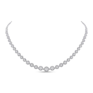 Diamond Pendant Necklace | 14kt White Gold Womens Round Diamond Graduated Halo Tennis Necklace 3 Cttw | Splendid Jewellery GND