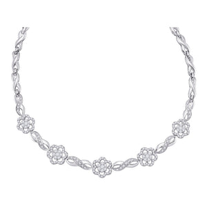 Diamond Pendant Necklace | 14kt White Gold Womens Round Diamond Infinity Flower Cluster Necklace 2 Cttw | Splendid Jewellery GND