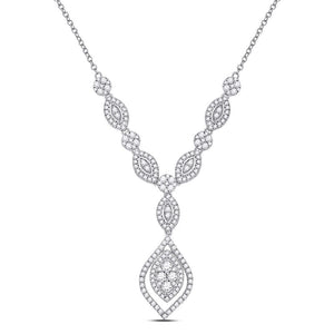 Diamond Pendant Necklace | 14kt White Gold Womens Round Diamond Luxury Dangle Necklace 2 Cttw | Splendid Jewellery GND