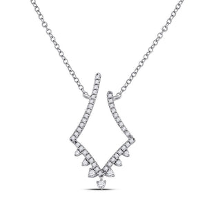 Diamond Pendant Necklace | 14kt White Gold Womens Round Diamond Modern-V Fashion Necklace 1/4 Cttw | Splendid Jewellery GND