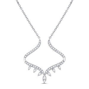 Diamond Pendant Necklace | 14kt White Gold Womens Round Diamond Modern-V Fashion Necklace 1/4 Cttw | Splendid Jewellery GND