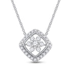 Splendid Jewellery 14kt White Gold Diamond Offset Square Cluster Pendant Necklace - Top View