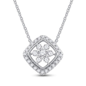 Splendid Jewellery 14kt White Gold Diamond Offset Square Cluster Pendant Necklace - Top View