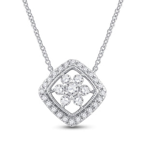 Diamond Pendant Necklace | 14kt White Gold Womens Round Diamond Offset Square Cluster Necklace 1/2 Cttw | Splendid Jewellery GND