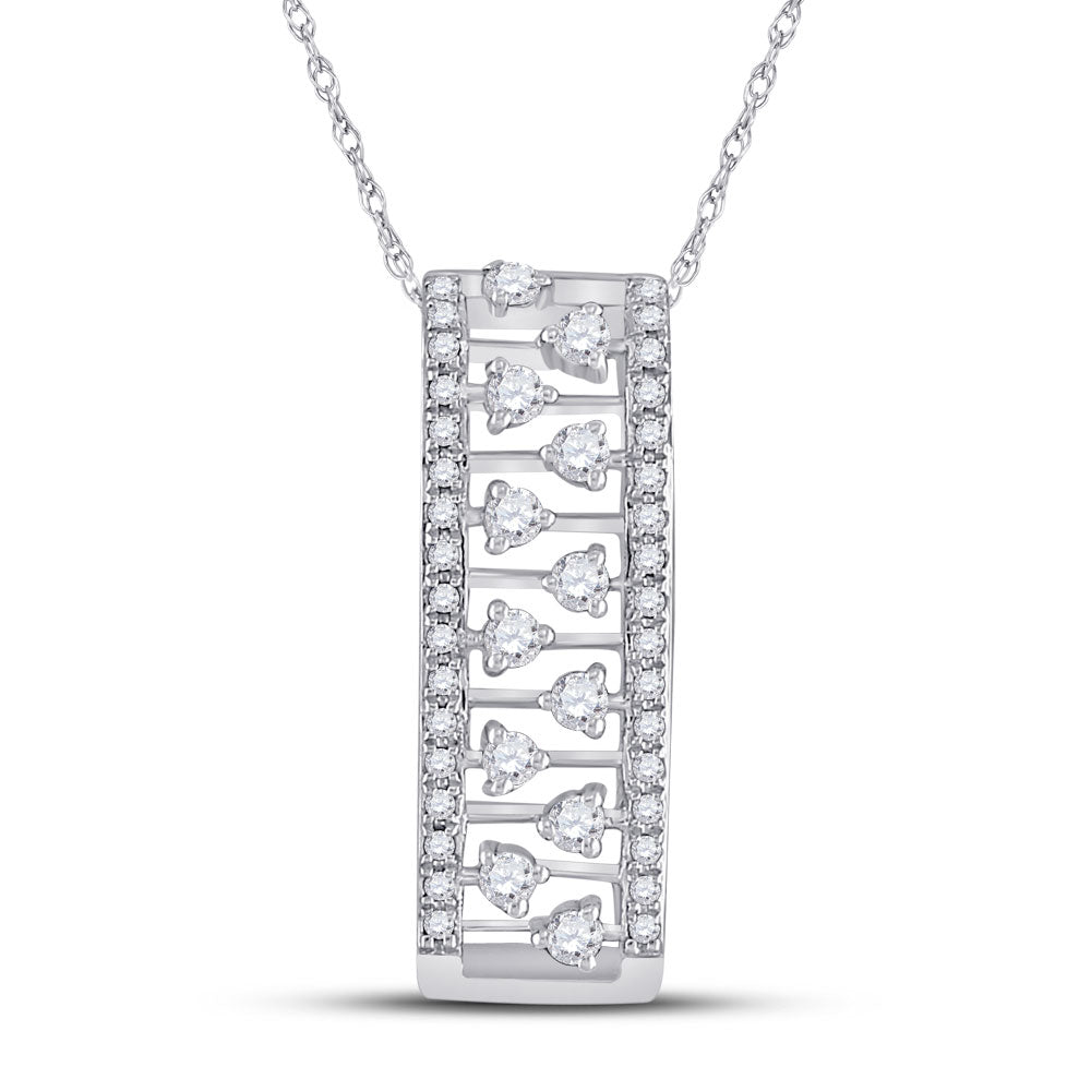 Diamond Pendant Necklace | 14kt White Gold Womens Round Diamond Rectangular Fashion Necklace 1/3 Cttw | Splendid Jewellery GND