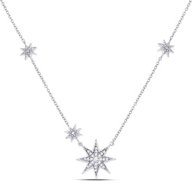 14kt White Gold Starburst Diamond Pendant Necklace - A Mesmerizing Masterpiece - Top View