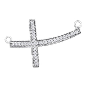 Diamond Pendant Necklace | Sterling Silver Womens Round Diamond Curved Sideways Cross Pendant Necklace 1/6 Cttw | Splendid Jewellery GND