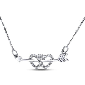 Diamond Pendant Necklace | Sterling Silver Womens Round Diamond Double Heart Arrow Necklace 1/20 Cttw | Splendid Jewellery GND