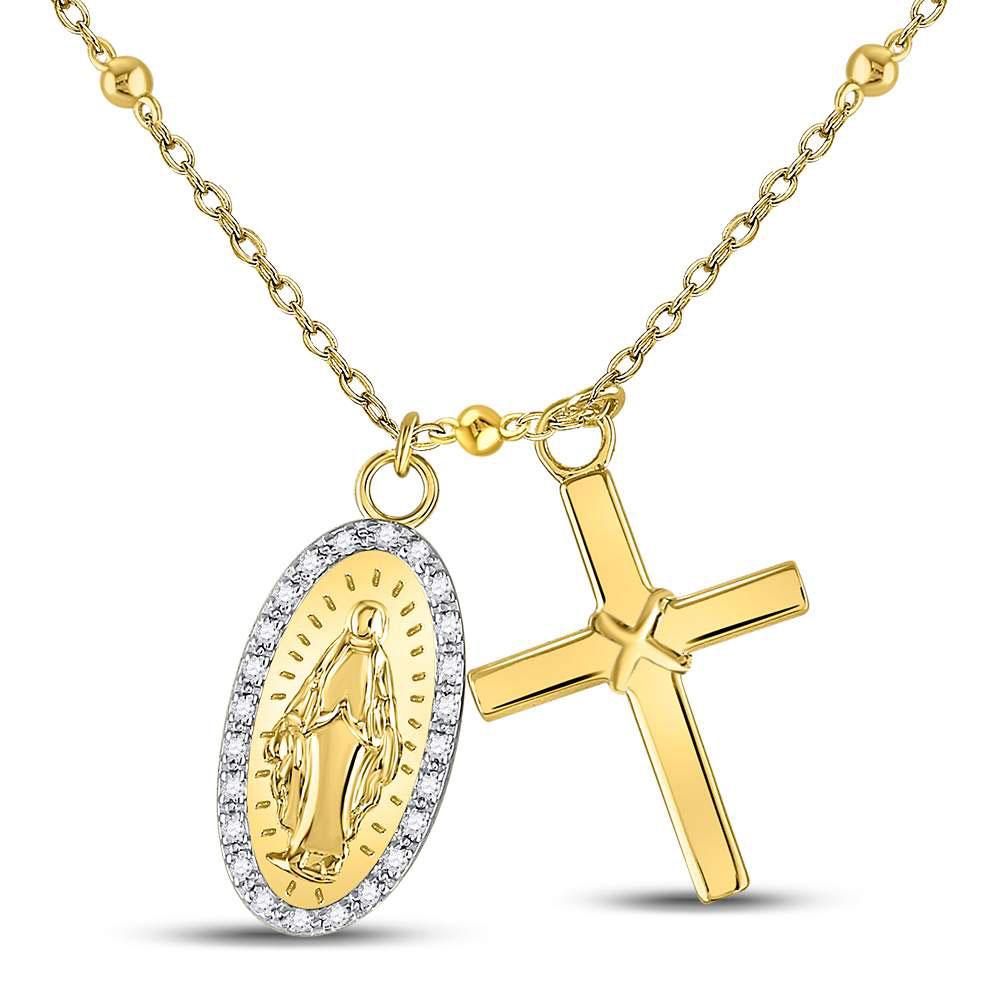 Diamond Pendant Necklace | Sterling Silver Womens Round Diamond Rosary Cross Necklace 1/10 Cttw | Splendid Jewellery GND