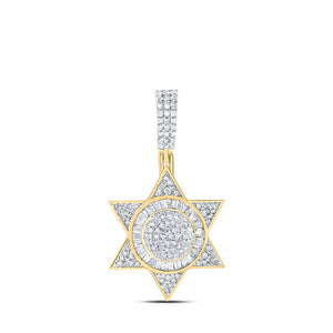 Diamond Religious Pendant | 10kt Yellow Gold Womens Baguette Diamond Magen David Religious Pendant 1 Cttw | Splendid Jewellery GND