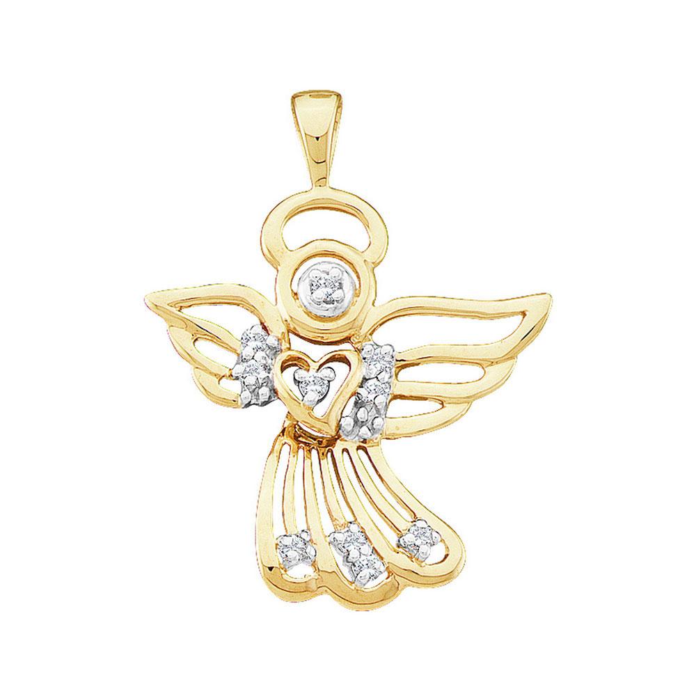 Diamond Religious Pendant | 10kt Yellow Gold Womens Round Diamond Guardian Angel Pendant 1/10 Cttw | Splendid Jewellery GND