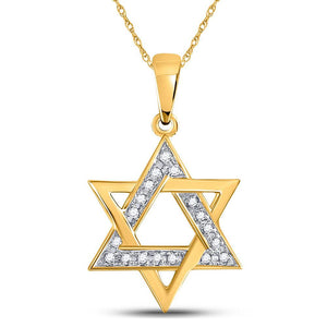 Diamond Religious Pendant | 10kt Yellow Gold Womens Round Diamond Star Magen David Jewish Pendant 1/10 Cttw | Splendid Jewellery GND