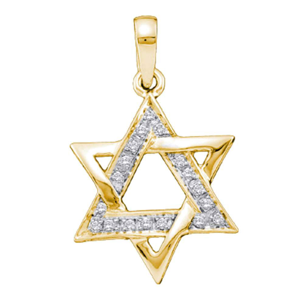 Diamond Religious Pendant | 14k Yellow Gold Round Diamond Star Magen David Jewish 6-point Pendant 1/10 Cttw | Splendid Jewellery GND