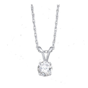 Diamond Solitaire Pendant | 14kt White Gold Womens Round Diamond Solitaire Pendant 1/5 Cttw | Splendid Jewellery GND