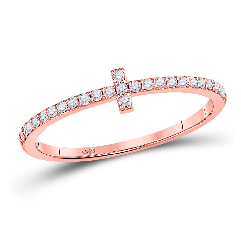 Diamond Stackable Band | 10kt Rose Gold Womens Round Diamond Cross Stackable Band Ring 1/6 Cttw | Splendid Jewellery GND