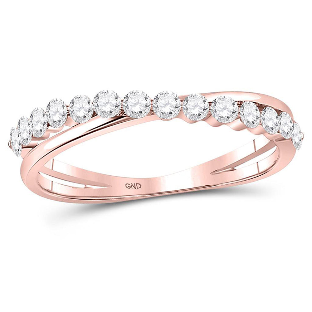 Diamond Stackable Band | 10kt Rose Gold Womens Round Diamond Crossover Stackable Band Ring 1/3 Cttw | Splendid Jewellery GND