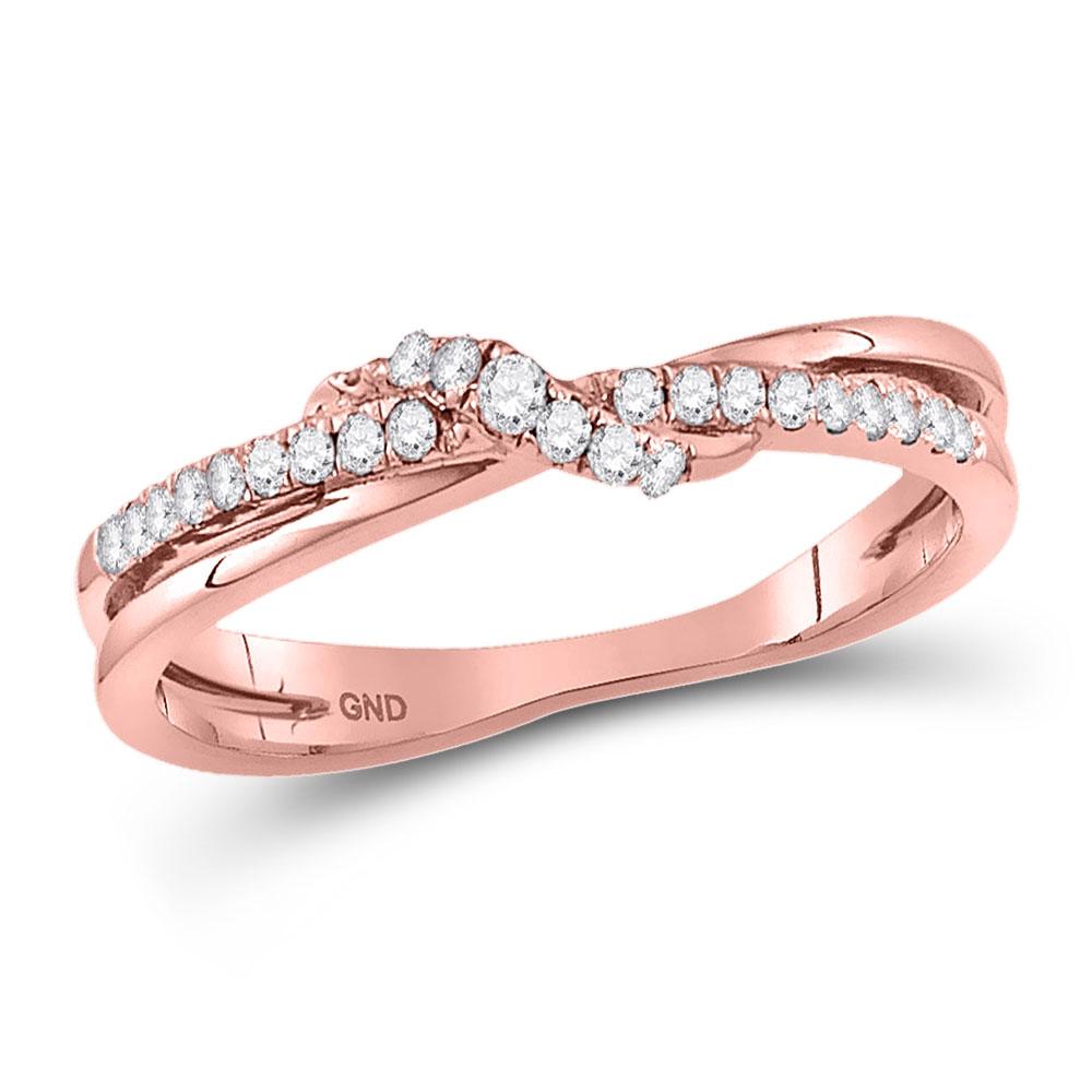 Diamond Stackable Band | 10kt Rose Gold Womens Round Diamond Crossover Stackable Band Ring 1/6 Cttw | Splendid Jewellery GND