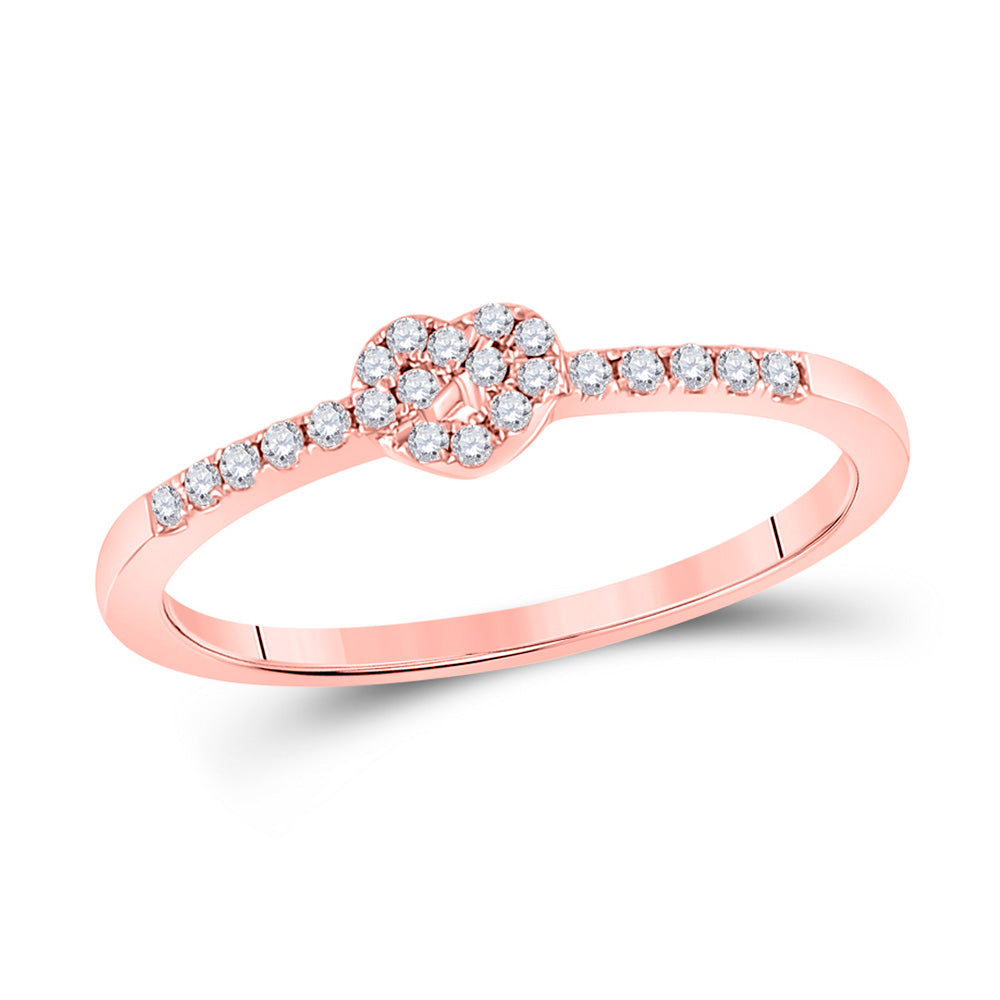 Diamond Stackable Band | 10kt Rose Gold Womens Round Diamond Heart Knot Stackable Band Ring 1/8 Cttw | Splendid Jewellery GND