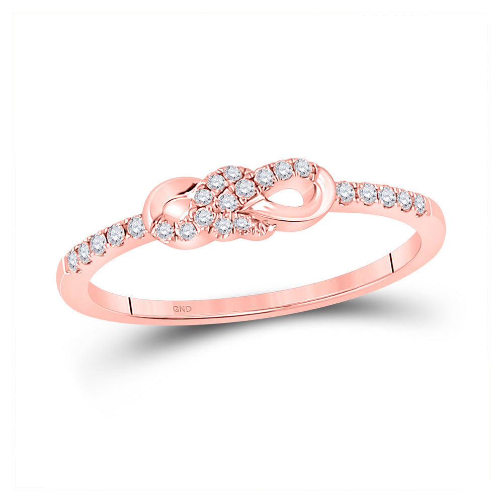 Diamond Stackable Band | 10kt Rose Gold Womens Round Diamond Knot Stackable Band Ring 1/6 Cttw | Splendid Jewellery GND