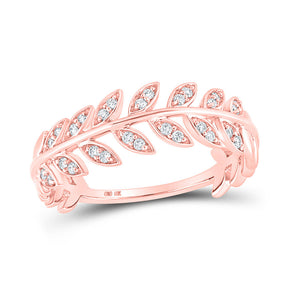 Diamond Stackable Band | 10kt Rose Gold Womens Round Diamond Leaf Stackable Band Ring 1/8 Cttw | Splendid Jewellery GND