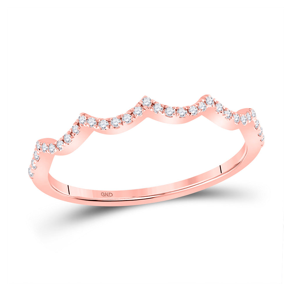 Diamond Stackable Band | 10kt Rose Gold Womens Round Diamond Scalloped Stackable Band Ring 1/10 Cttw | Splendid Jewellery GND