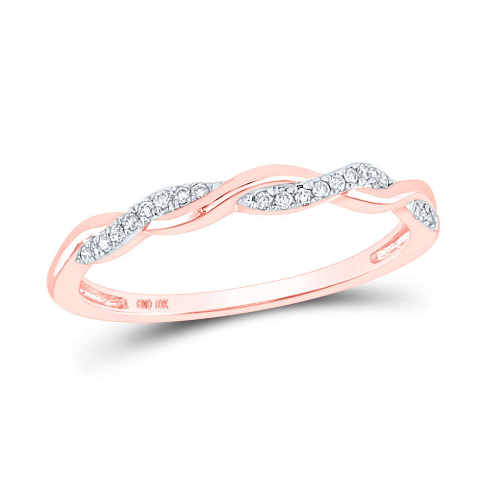Diamond Stackable Band | 10kt Rose Gold Womens Round Diamond Twist Stackable Band Ring 1/12 Cttw | Splendid Jewellery GND
