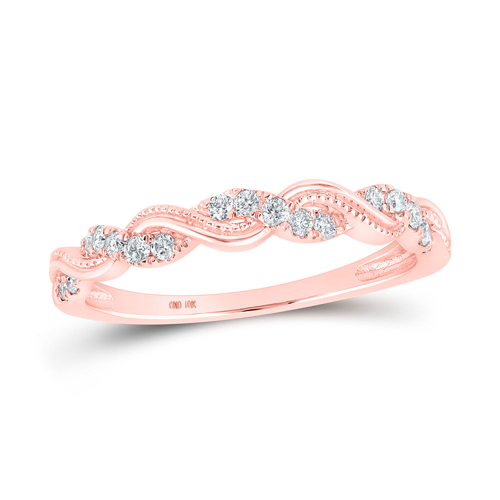 Diamond Stackable Band | 10kt Rose Gold Womens Round Diamond Twist Stackable Band Ring 1/5 Cttw | Splendid Jewellery GND