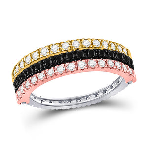 Diamond Stackable Band | 10kt Tri-Tone Gold Womens Round Black Color Enhanced Diamond Convertible Band Ring 1 Cttw | Splendid Jewellery GND