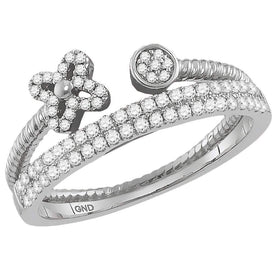 Splendid Jewellery 10kt White Gold Diamond Flower Stackable Band Ring Top View from Splendid Jewellery