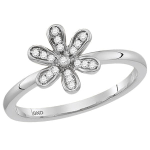 Diamond Stackable Band | 10kt White Gold Womens Round Diamond Flower Floral Stackable Band Ring 1/8 Cttw | Splendid Jewellery GND