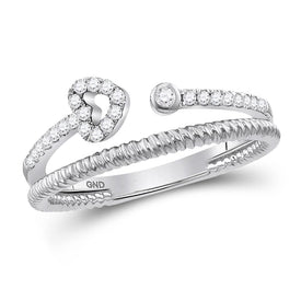 Heart Sparkle Diamond Stackable Band | 10kt White Gold Womens Round Diamond Heart Stackable Band Ring 1/6 Cttw Top View from Splendid Jewellery