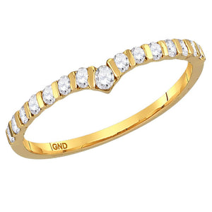 Diamond Stackable Band | 10kt Yellow Gold Womens Round Diamond Chevron Stackable Band Ring 1/4 Cttw | Splendid Jewellery GND