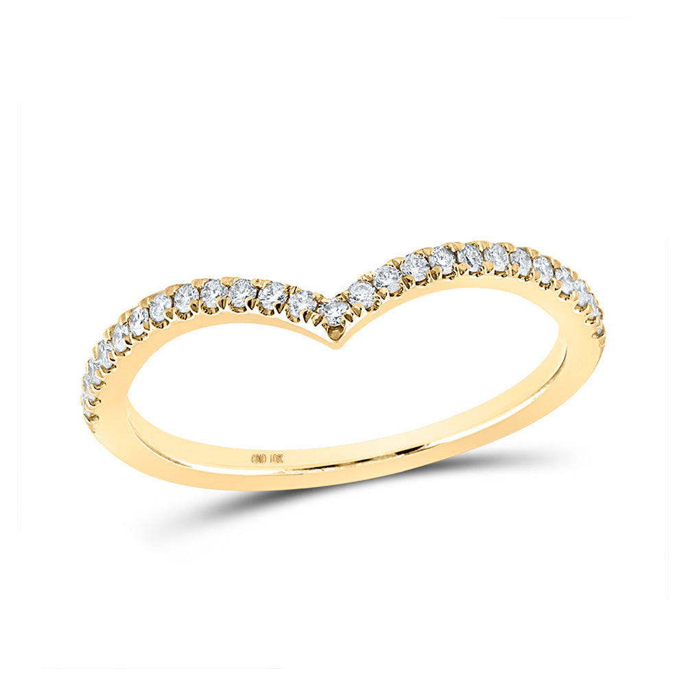 Diamond Stackable Band | 10kt Yellow Gold Womens Round Diamond Chevron Stackable Band Ring 1/5 Cttw | Splendid Jewellery GND