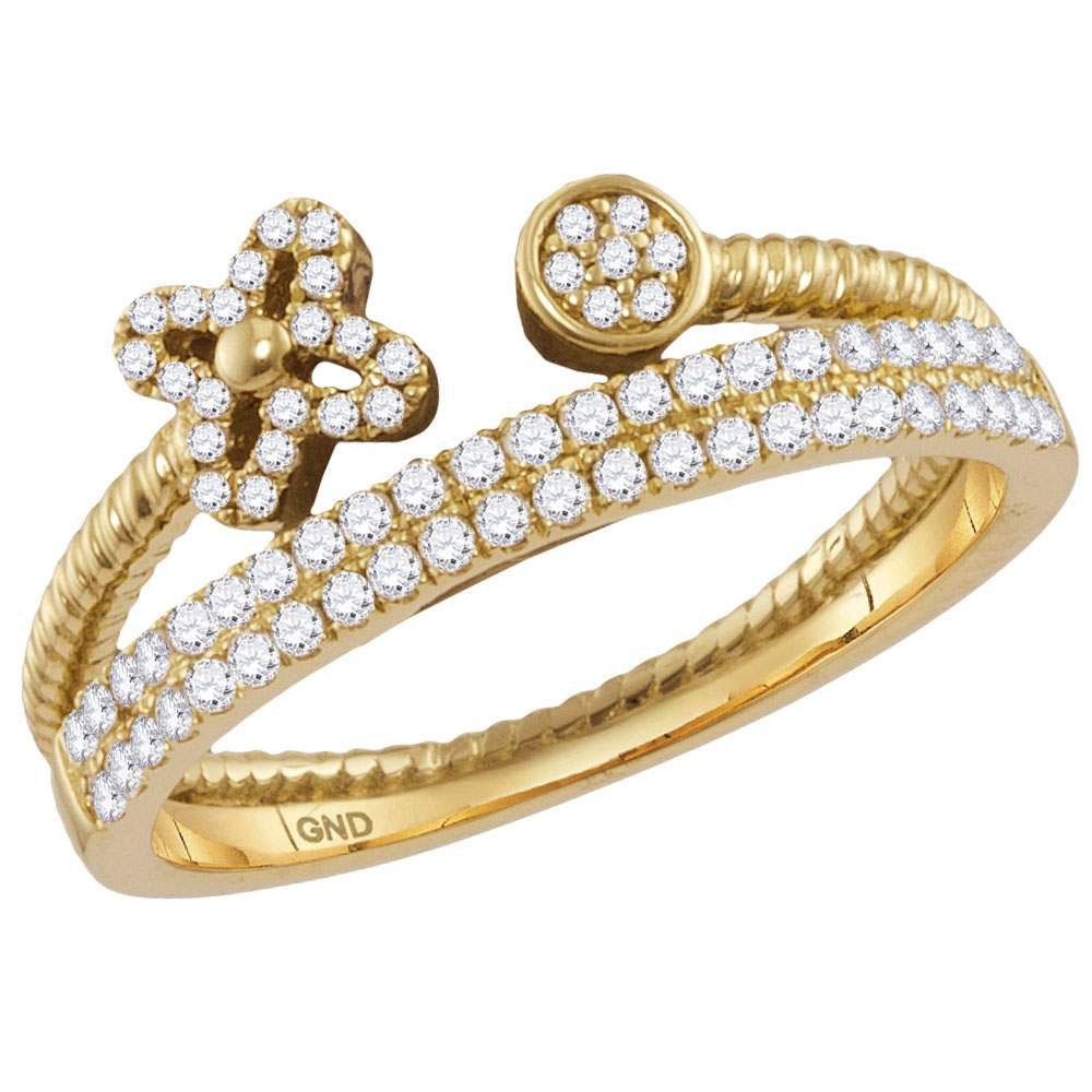 Diamond Stackable Band | 10kt Yellow Gold Womens Round Diamond Flower Bisected Stackable Band Ring 1/5 Cttw | Splendid Jewellery GND