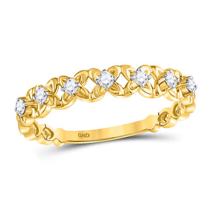 Diamond Stackable Band | 10kt Yellow Gold Womens Round Diamond Flower Petal Stackable Band Ring 1/6 Cttw | Splendid Jewellery GND