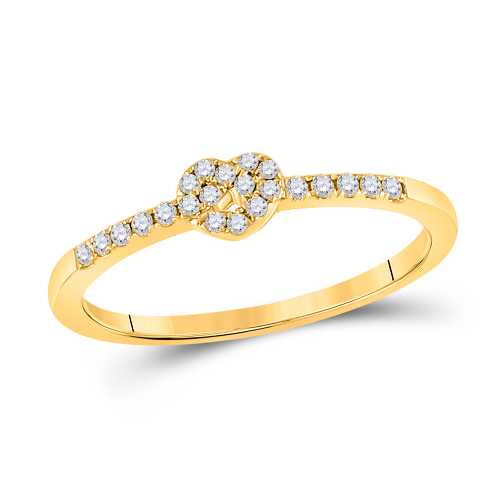 Diamond Stackable Band | 10kt Yellow Gold Womens Round Diamond Heart Knot Stackable Band Ring 1/8 Cttw | Splendid Jewellery GND