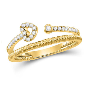Diamond Stackable Band | 10kt Yellow Gold Womens Round Diamond Heart Stackable Band Ring 1/6 Cttw | Splendid Jewellery GND