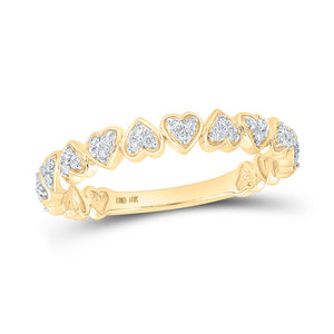Diamond Stackable Band | 10kt Yellow Gold Womens Round Diamond Heart Stackable Band Ring 1/8 Cttw | Splendid Jewellery GND