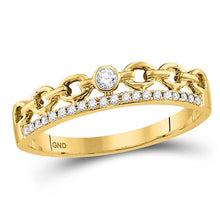 Load image into Gallery viewer, Dazzling Diamond Delight | 10kt Yellow Gold Womens Round Diamond Rolo Link Stackable Band Ring 1/12 Cttw Top View from Splendid Jewellery