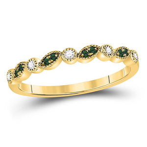 Diamond Stackable Band | 10kt Yellow Gold Womens Round Emerald Diamond Stackable Band Ring 1/10 Cttw | Splendid Jewellery GND