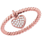 14kt Rose Gold Heart Dangle Diamond Stackable Band Ring - A Captivating Delight Top View from Splendid Jewellery