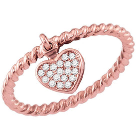 14kt Rose Gold Heart Dangle Diamond Stackable Band Ring - A Captivating Delight Top View from Splendid Jewellery