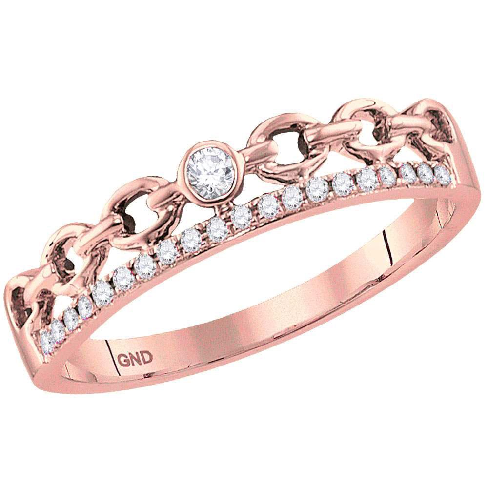 Diamond Stackable Band | 14kt Rose Gold Womens Round Diamond Rolo Link Stackable Band Ring 1/12 Cttw | Splendid Jewellery GND