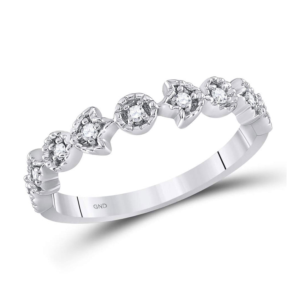 Diamond Stackable Band | 14kt White Gold Womens Round Diamond Floral Stackable Band Ring 1/10 Cttw | Splendid Jewellery GND