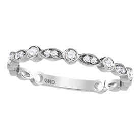 14kt White Gold Sparkling Diamond Stackable Band Ring - Top View