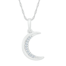 Load image into Gallery viewer, Celestial Dreams Diamond Pendant Top view from the 10Kt White Gold Womens Round Diamond Crescent Moon Star Pendant 03 Cttwpin285666 collection by Splendid Jewellery